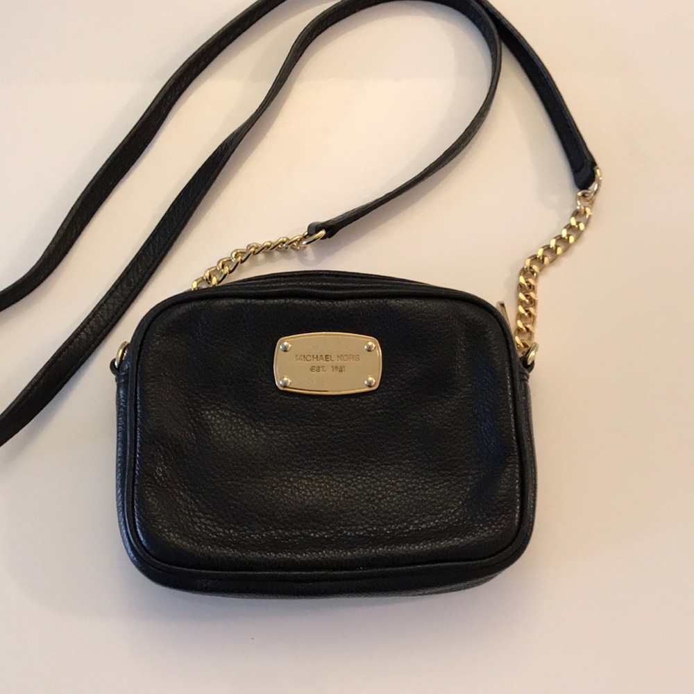 Michael Kors Black leather and gold crossbody bag